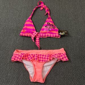 Surfside 2 Piece Bikini Womens Size Medium M Pink Polka Dot Floral